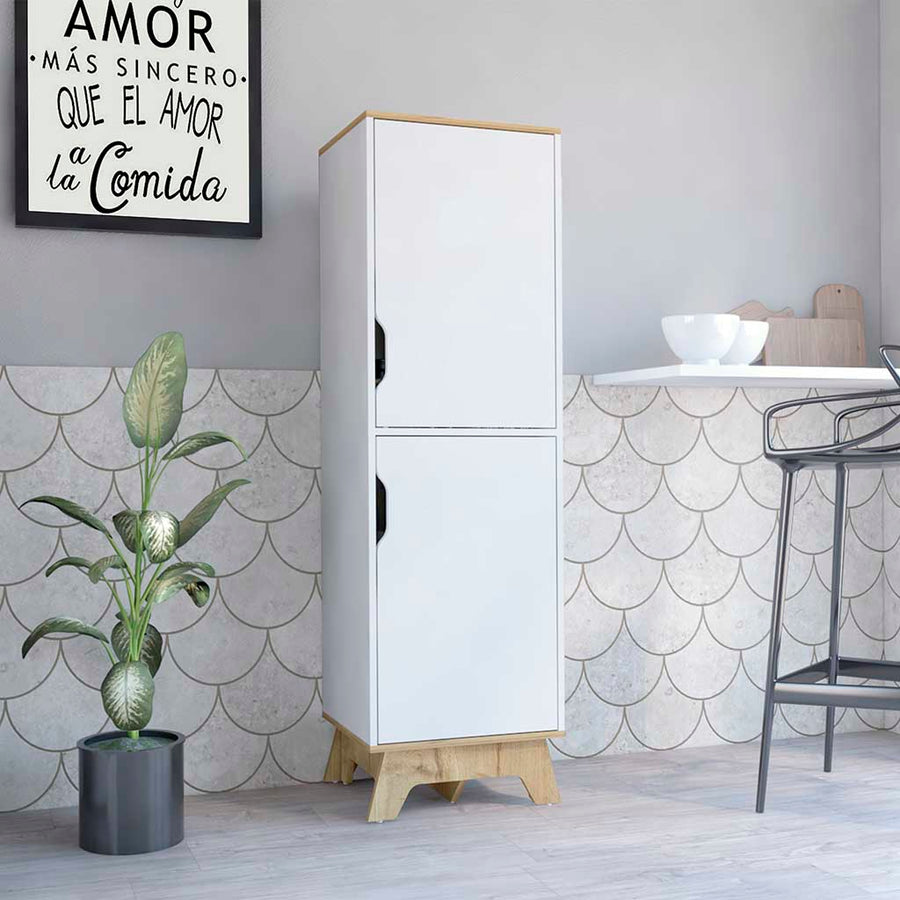 Despensa de cocina Pamplona Single de 151 cm con 2 puertas, roble arena y blanco