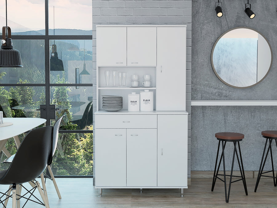 Despensa de cocina Della de 169 cm con 1 cajón, blanco