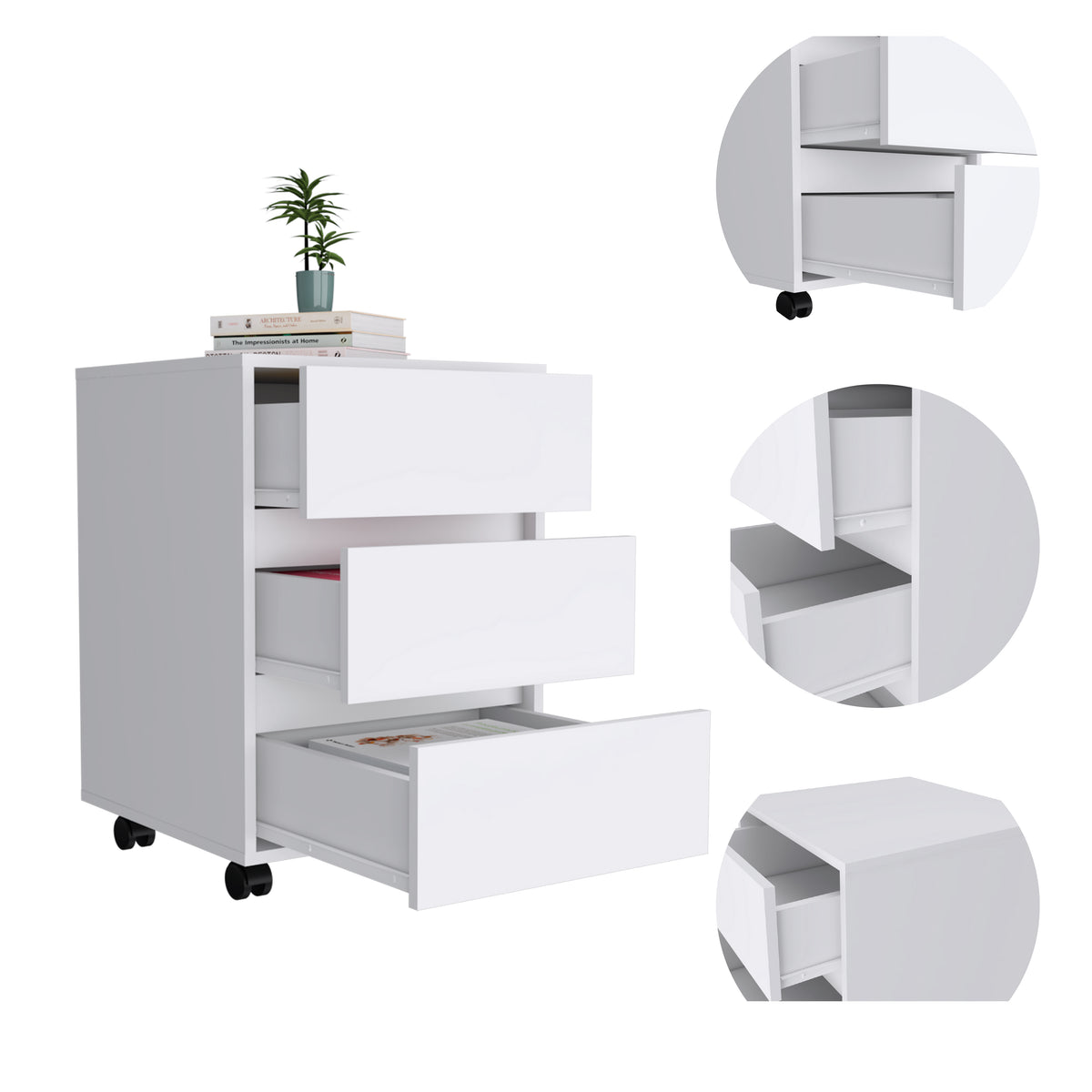 Archivador Artemisa de 46 cm con 3 cajones, blanco, foto 5 – TUHOME