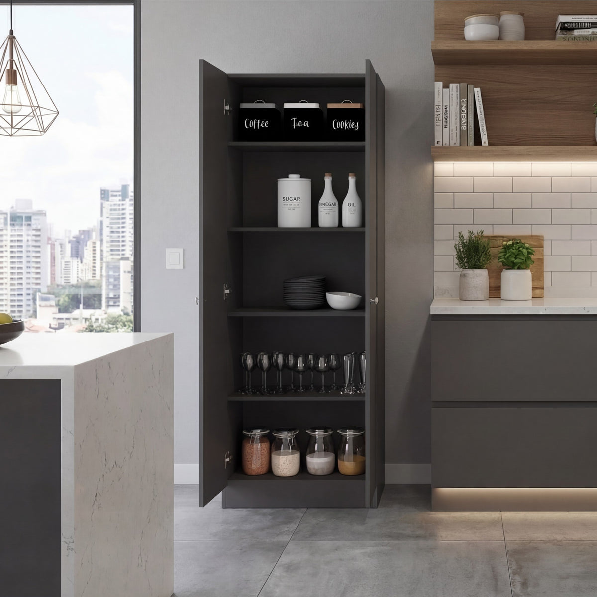 TUHOME CONCEPT Armario multiusos de 181 cm con 2 puertas y estantes, wengué