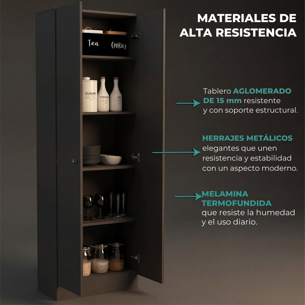 TUHOME CONCEPT Armario multiusos de 181 cm con 2 puertas y estantes, wengué