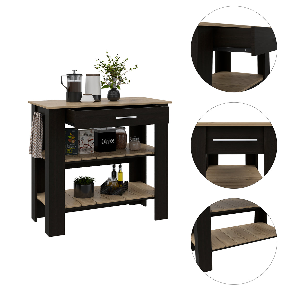 TUHOME CONCEPT Isla de cocina Cala de 102 cm, wengué y roble arena
