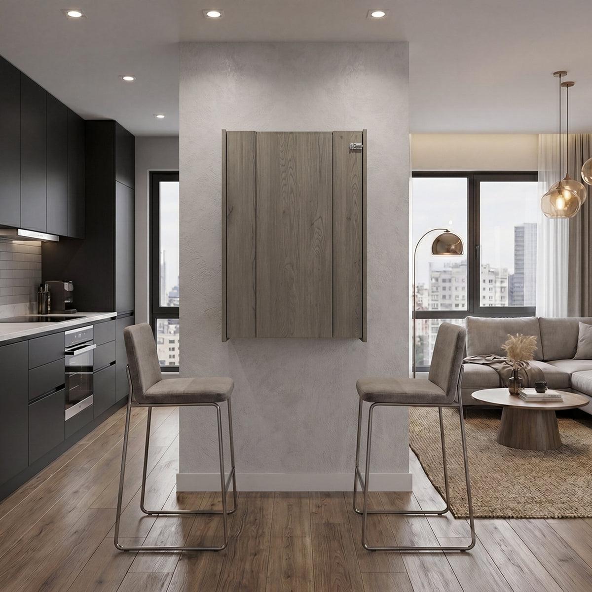 TUHOME CONCEPT Mueble bar de pared plegable Vatta con mesa abatible y estantes, 60 cm, cannolo