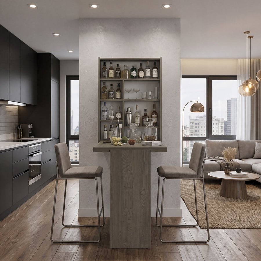 TUHOME CONCEPT Mueble bar de pared plegable Vatta con mesa abatible y estantes, 60 cm, cannolo