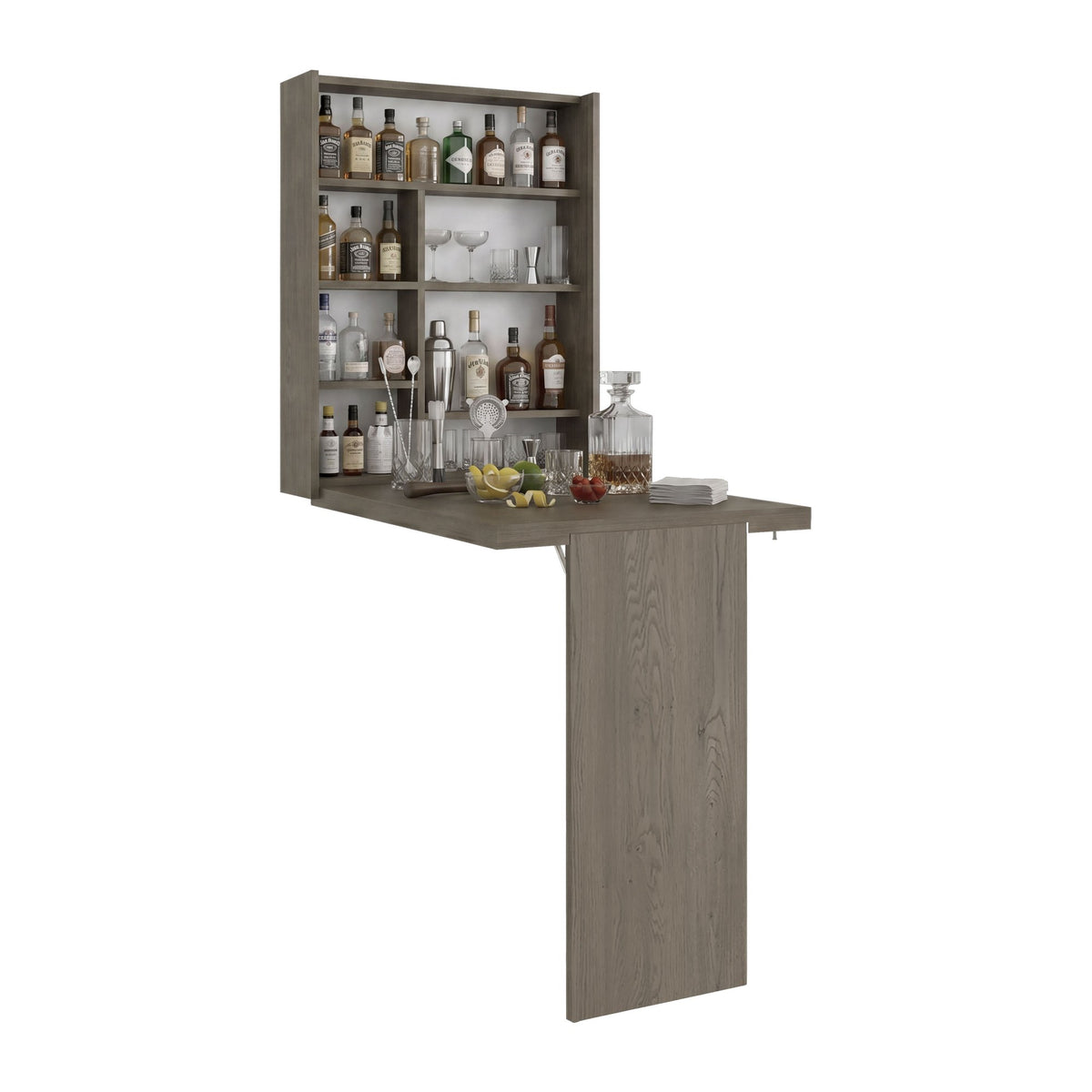 TUHOME CONCEPT Mueble bar de pared plegable Vatta con mesa abatible y estantes, 60 cm, cannolo