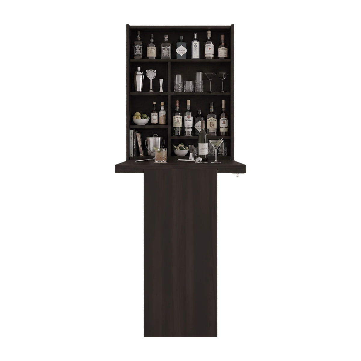 TUHOME CONCEPT Mueble bar de pared plegable Vatta con mesa abatible y estantes, 60 cm, nogal