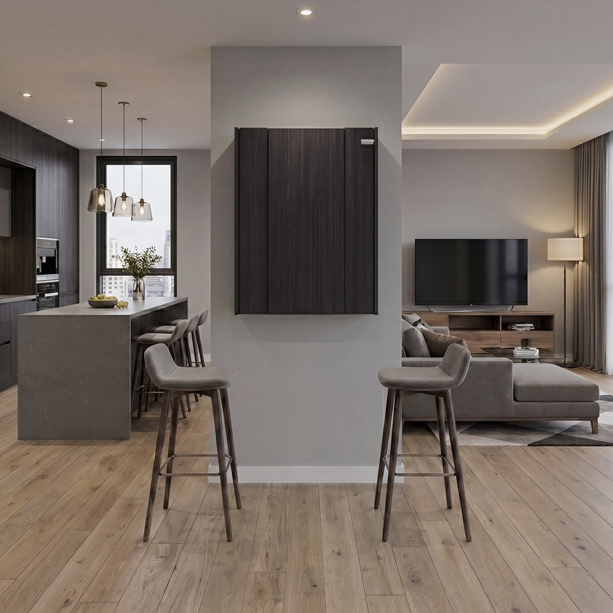 TUHOME CONCEPT Mueble bar de pared plegable Vatta con mesa abatible y estantes, 60 cm, wengué