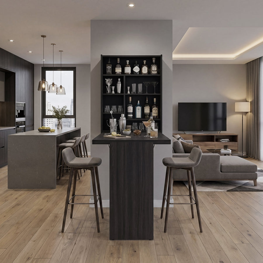 TUHOME CONCEPT Mueble bar de pared plegable Vatta con mesa abatible y estantes, 60 cm, wengué