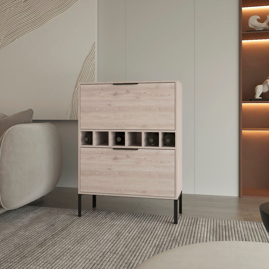 Mueble bar Lyrata de 80 cm con colgador de copas, gris ceniza