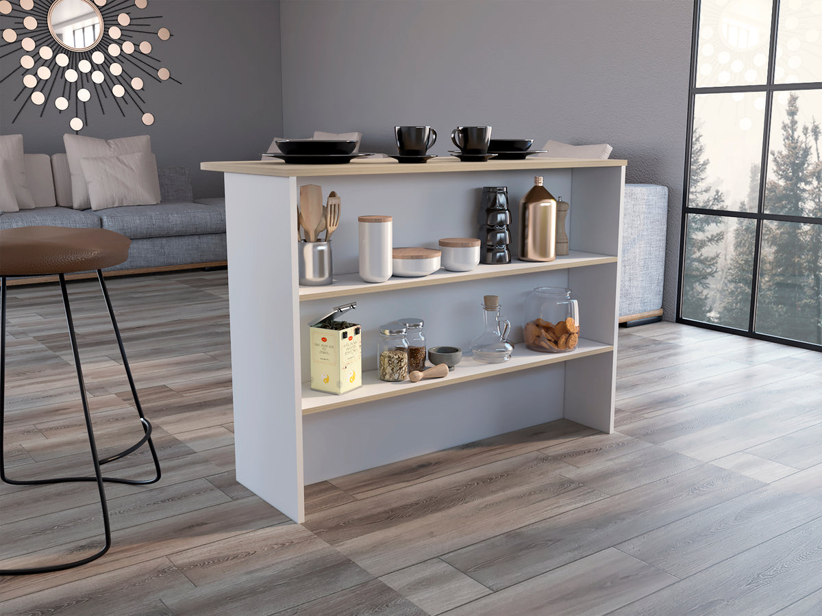 TUHOME CONCEPT Isla de cocina Fendi de 120 cm con 2 estantes, roble claro y blanco