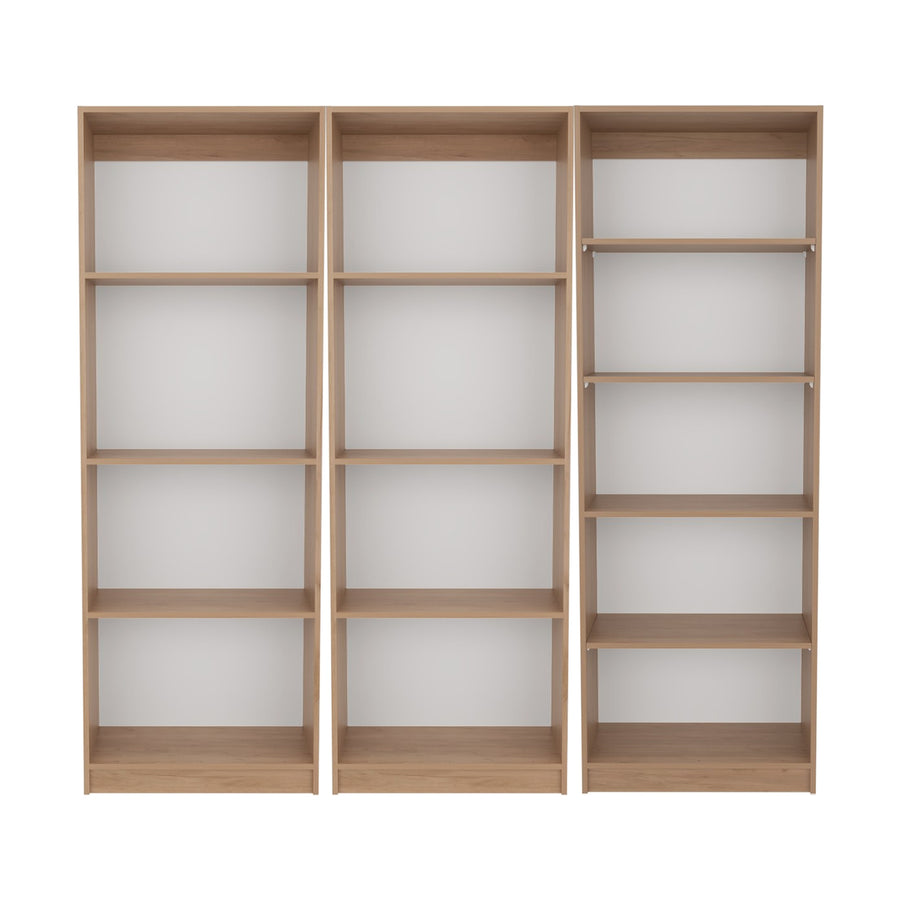 TUHOME CONCEPT Conjunto de 3 librerías Home de 181 cm: 2 abiertas de 4 huecos + 1 abierta de 5 huecos, fresno