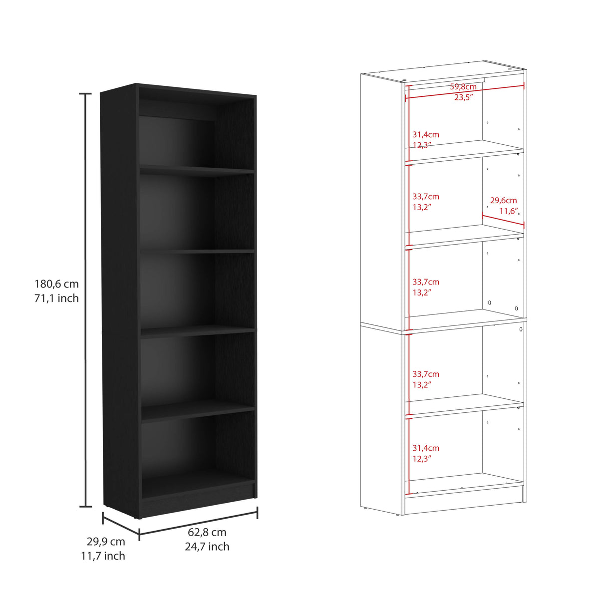 TUHOME CONCEPT Conjunto de 3 librerías Home de 181 cm: 2 abiertas de 4 huecos + 1 abierta de 5 huecos, wengué