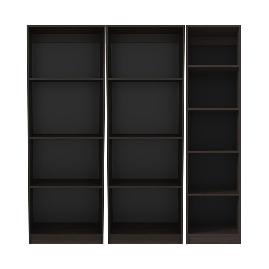 Conjunto de 3 librerías Home de 181 cm: 2 abiertas de 4 huecos + 1 XS de 45 cm, nogal