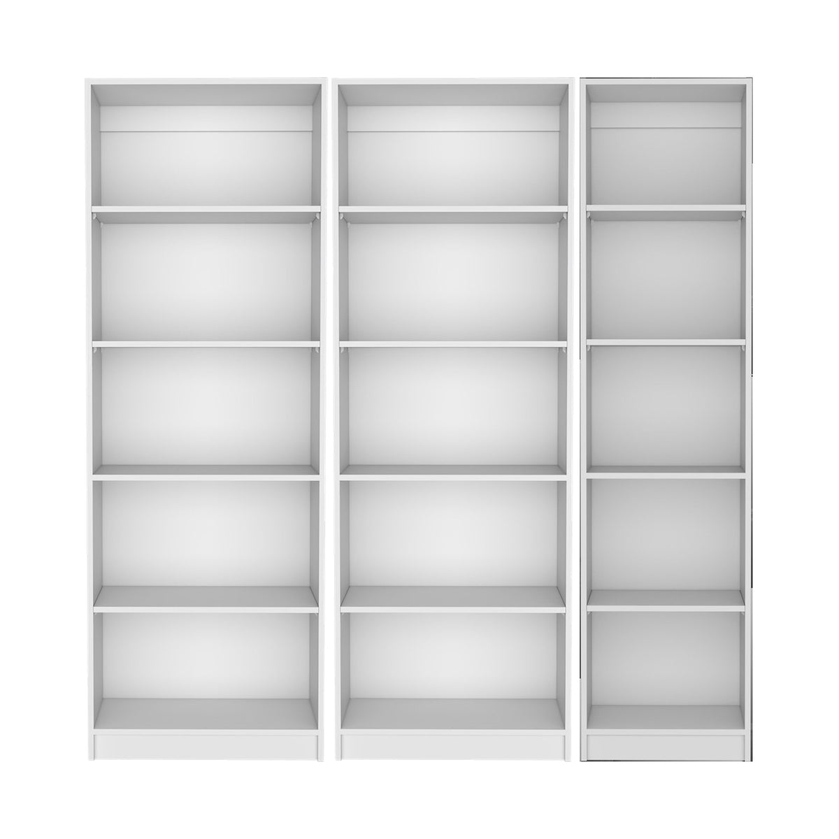 Conjunto de 3 librerías Home de 181 cm: 2 abiertas de 5 huecos + 1 XS de 45 cm, blanco