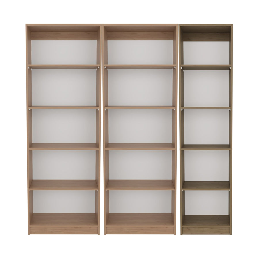 Conjunto de 3 librerías Home de 181 cm: 2 abiertas de 5 huecos + 1 XS de 45 cm, fresno
