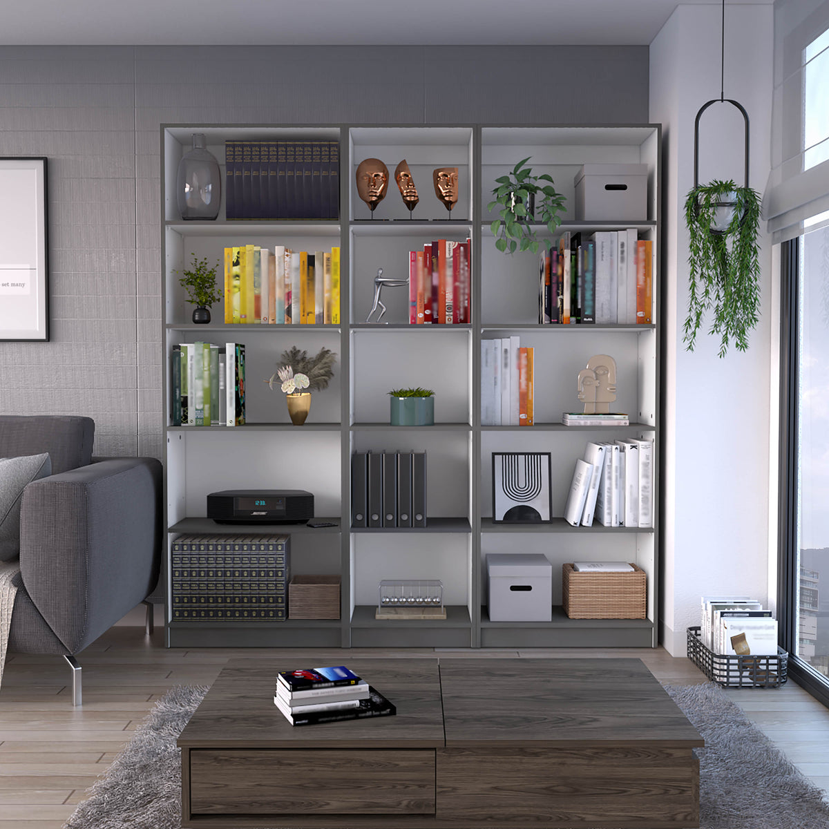 TUHOME CONCEPT Conjunto de 3 estanterías Home C14 181 cm, 15 baldas, gris
