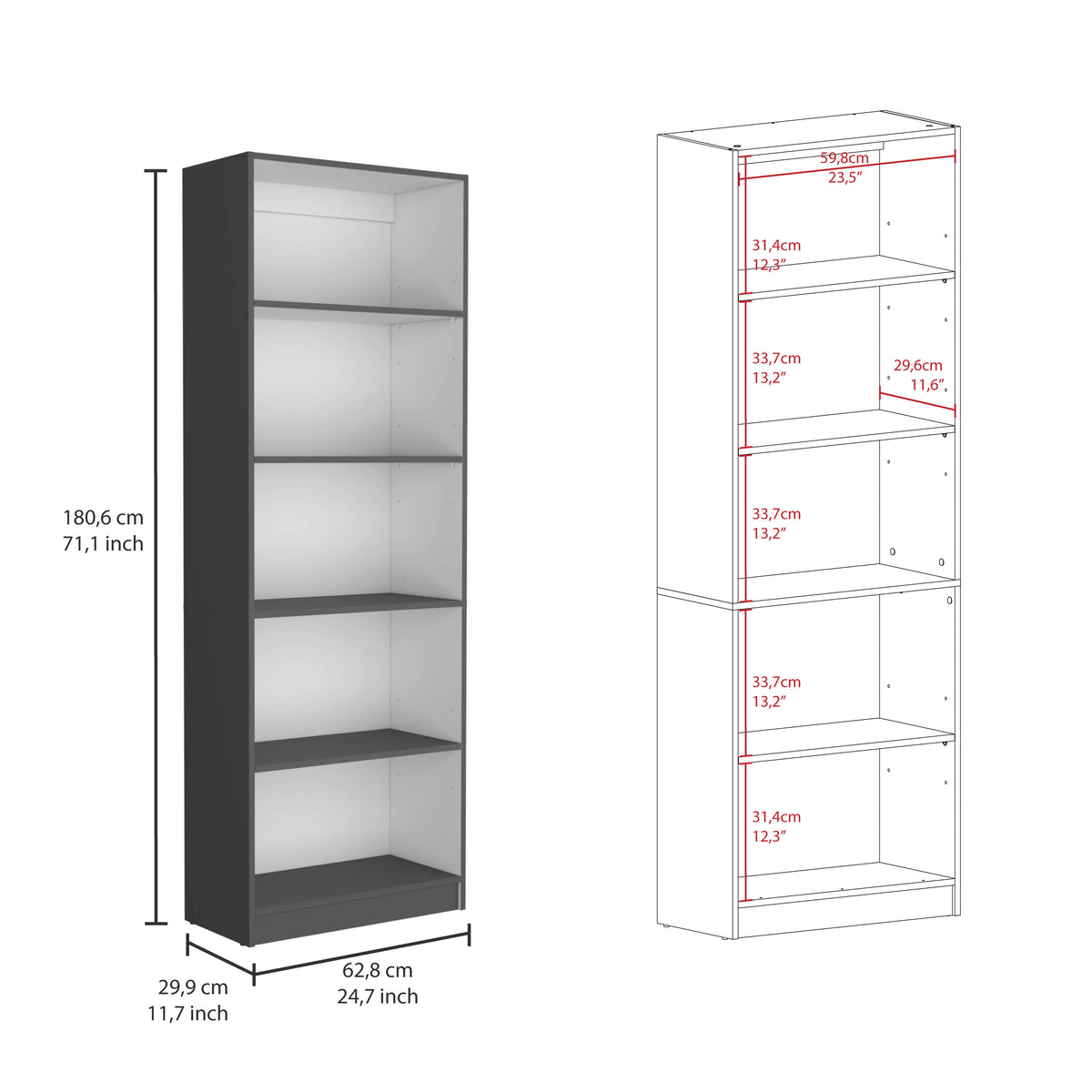 TUHOME CONCEPT Conjunto de 3 estanterías Home C14 181 cm, 15 baldas, gris