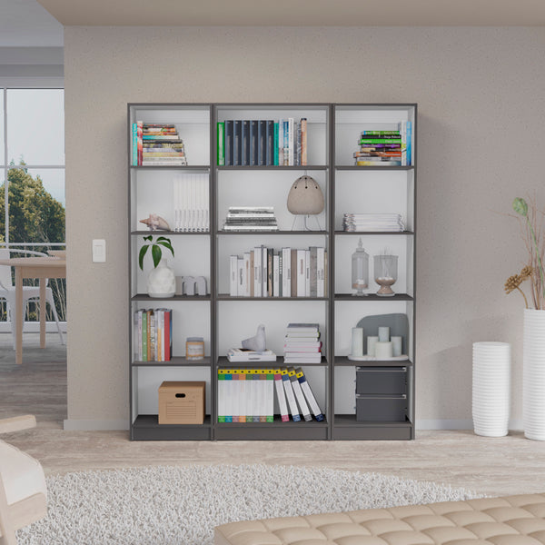 Set de estanteria de oficina home de 3 piezas en melamina con 15 estantes , gris