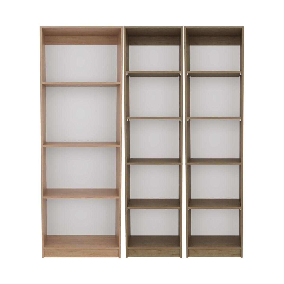 Conjunto de 3 librerías Home de 181 cm: 1 abierta de 4 huecos + 2 XS de 45 cm, fresno