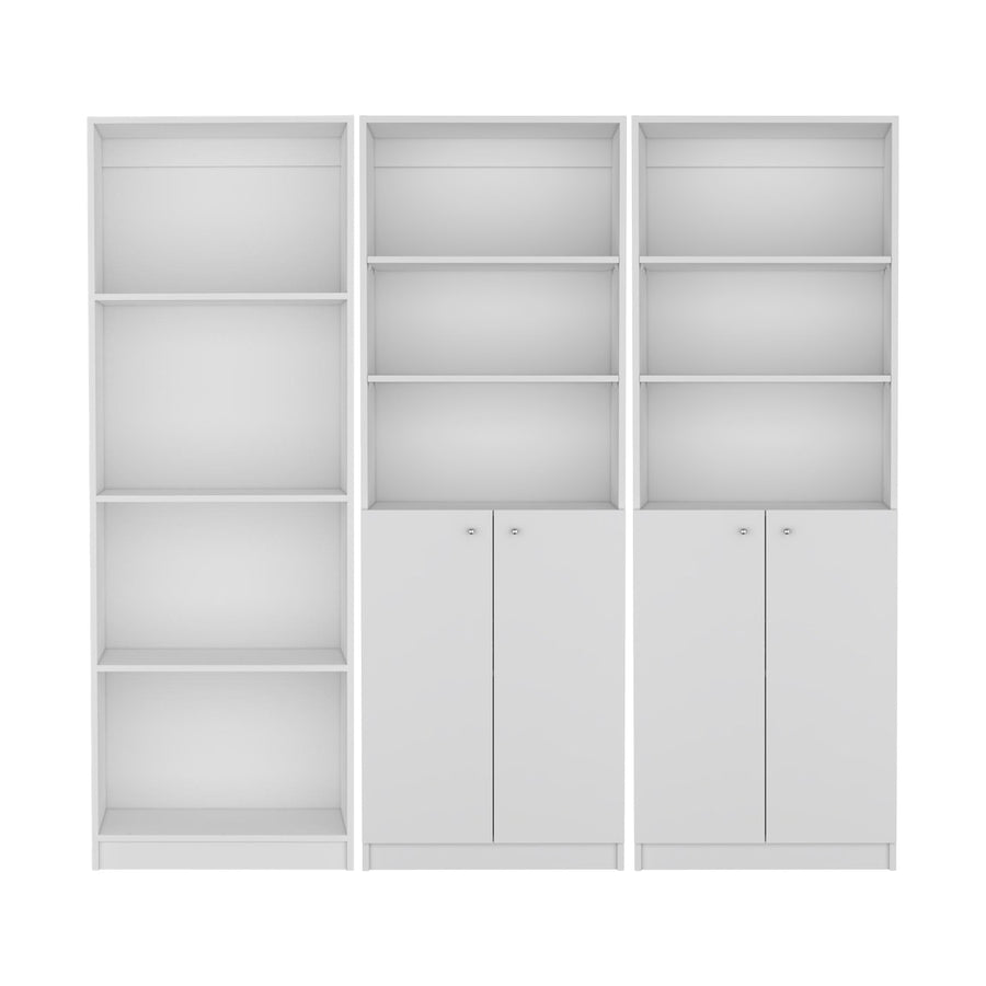 TUHOME CONCEPT Conjunto de 3 librerías Home de 181 cm: 1 abierta de 4 huecos + 2 con 2 puertas, blanco