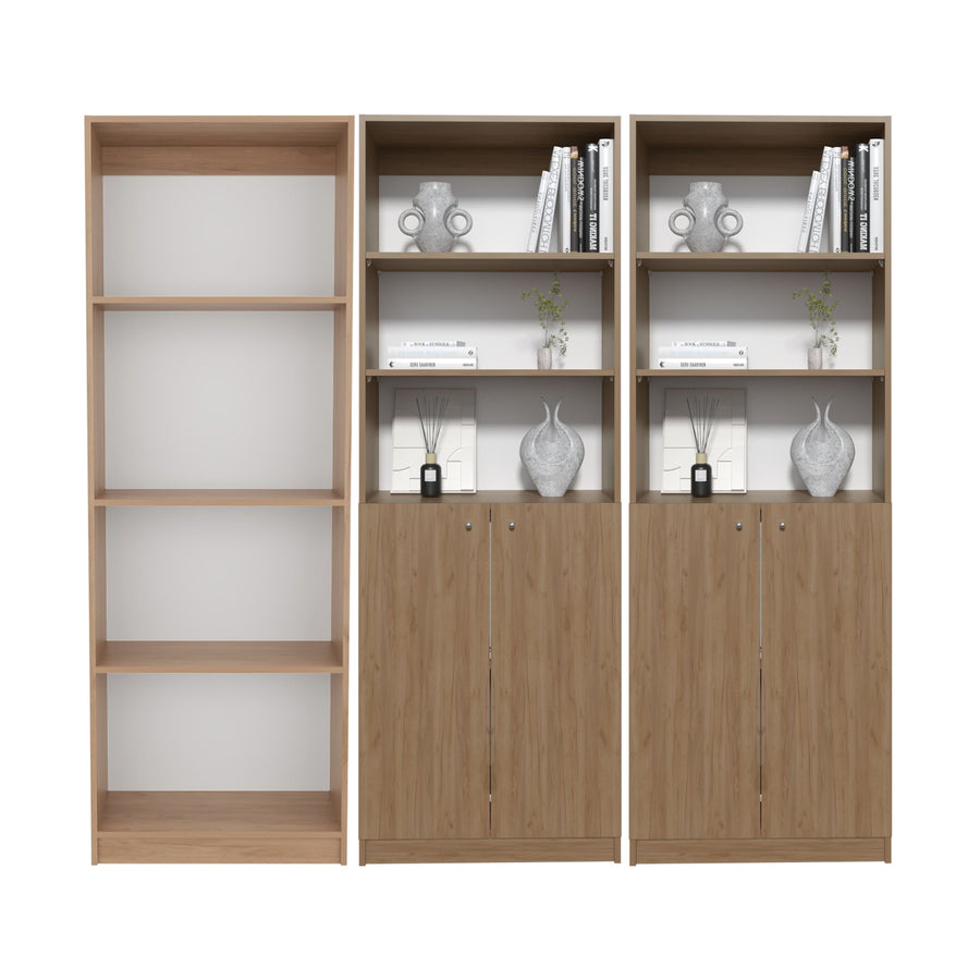 TUHOME CONCEPT Conjunto de 3 librerías Home de 181 cm: 1 abierta de 4 huecos + 2 con 2 puertas, fresno
