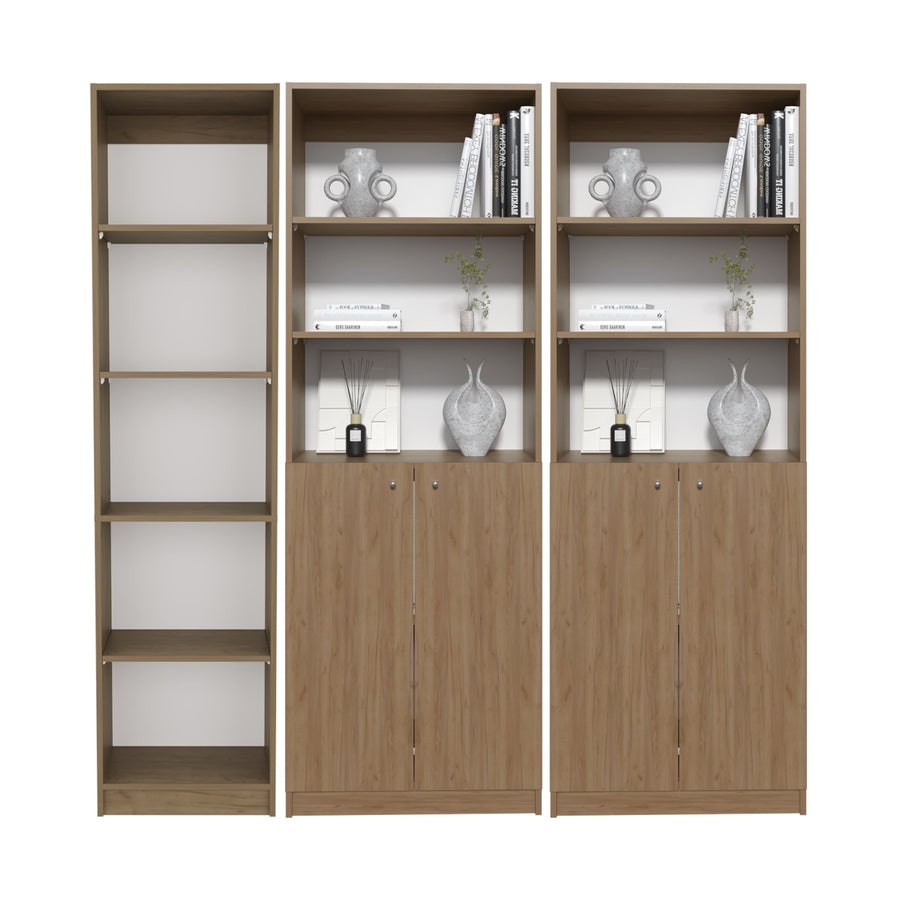 TUHOME CONCEPT Conjunto de 3 librerías Home de 181 cm: 1 XS de 45 cm + 2 con 2 puertas, fresno