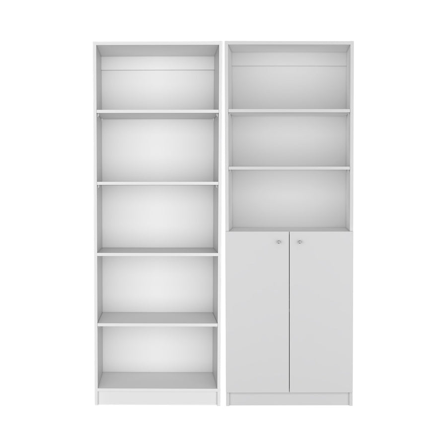 TUHOME CONCEPT Conjunto de 2 librerías Home de 181 cm: 1 abierta de 5 huecos + 1 con 2 puertas, blanco