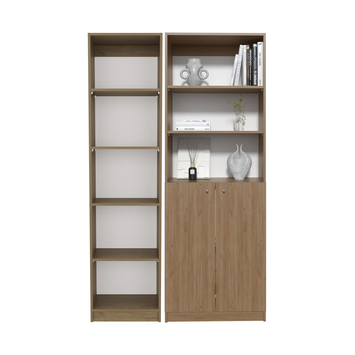 Conjunto de 2 librerías Home de 181 cm: 1 XS de 45 cm + 1 con 2 puertas, fresno