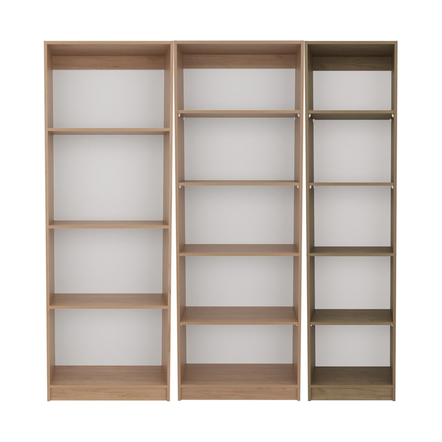 TUHOME CONCEPT Conjunto de 3 librerías Home de 181 cm: 1 abierta de 4 huecos + 1 abierta de 5 huecos + 1 XS de 45 cm, fresno