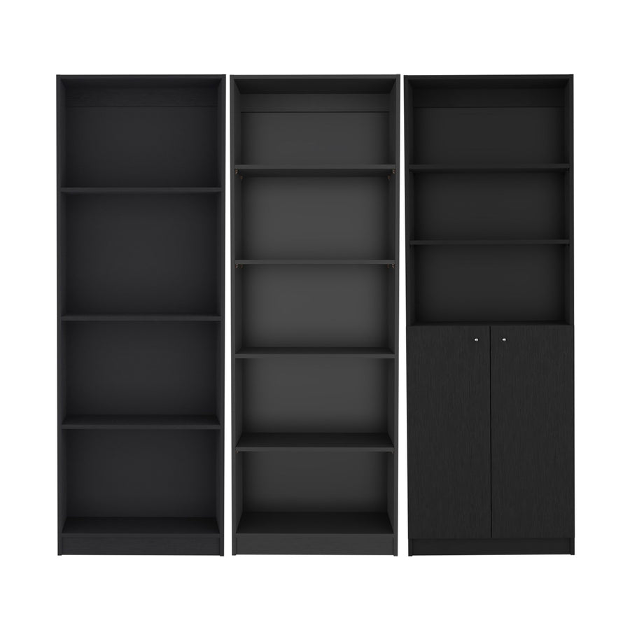 TUHOME CONCEPT Conjunto de 3 librerías Home de 181 cm: 1 abierta de 4 huecos + 1 abierta de 5 huecos + 1 con 2 puertas, wengué