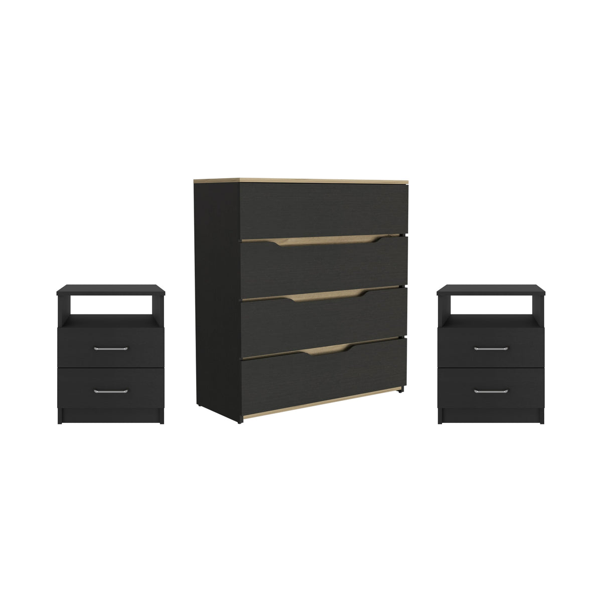 Conjunto de dormitorio: cómoda Zoe de 80 cm + 2 mesitas de noche Nápoles, wengué