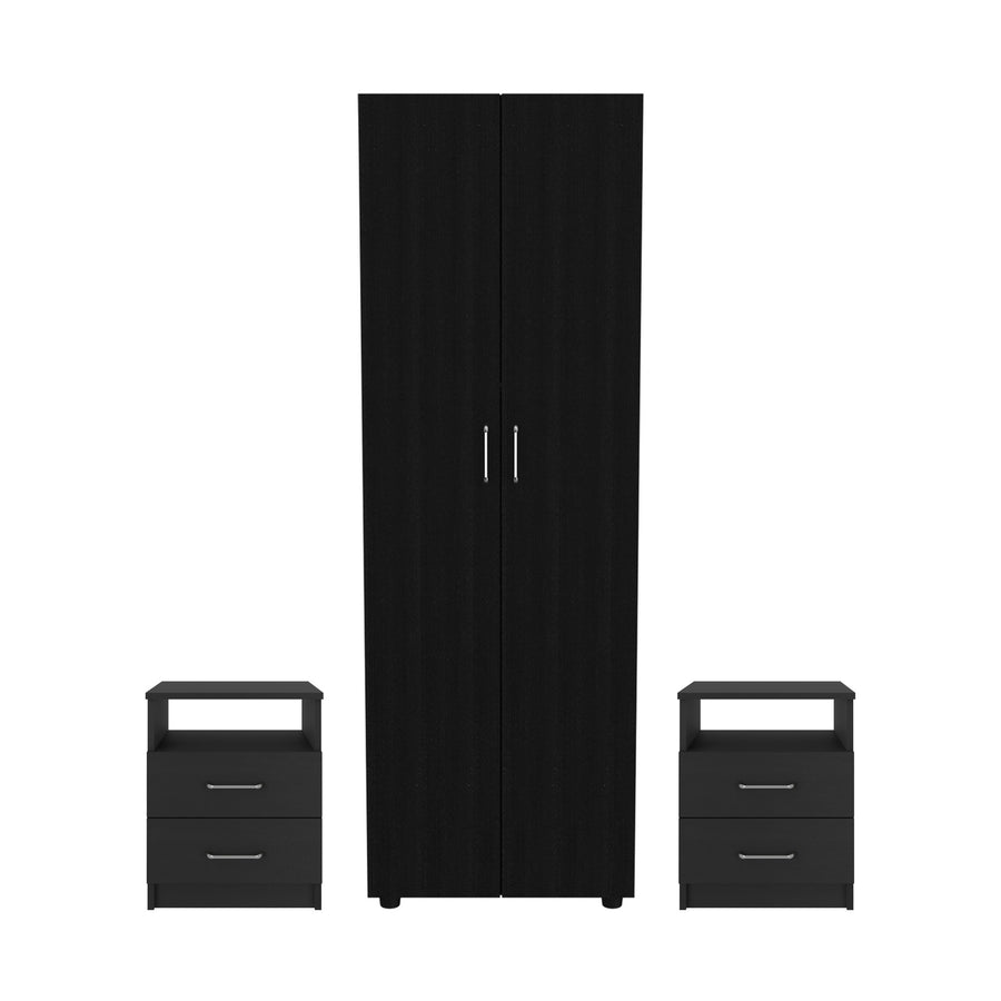 Conjunto de dormitorio: armario ropero Aurora de 180 cm + 2 mesitas de noche Nápoles, wengué