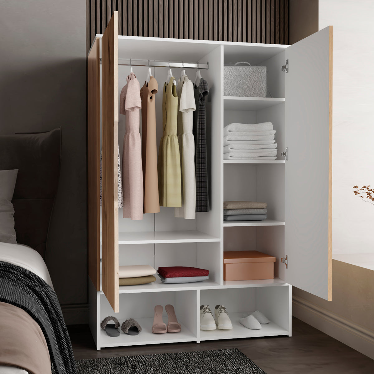Armario ropero Rosie de 100 cm, roble claro y blanco, foto 3 – TUHOME