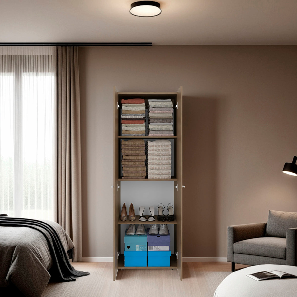TUHOME CONCEPT Armario Home de 60 cm con 2 puertas y baldas, fresno