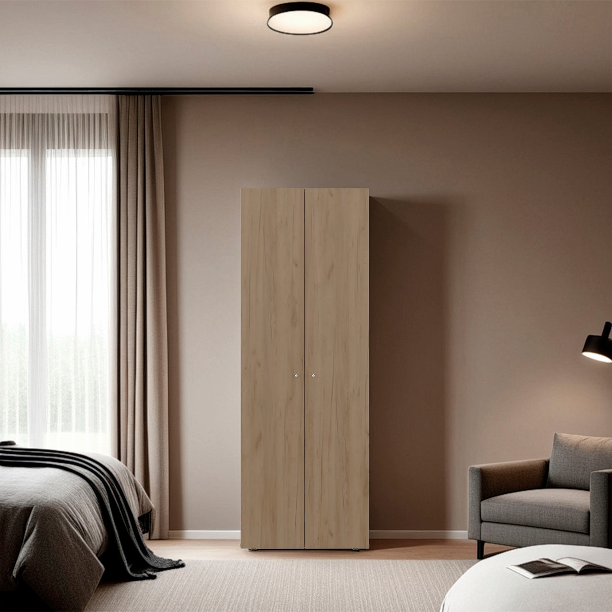 TUHOME CONCEPT Armario Home de 60 cm con 2 puertas y baldas, fresno