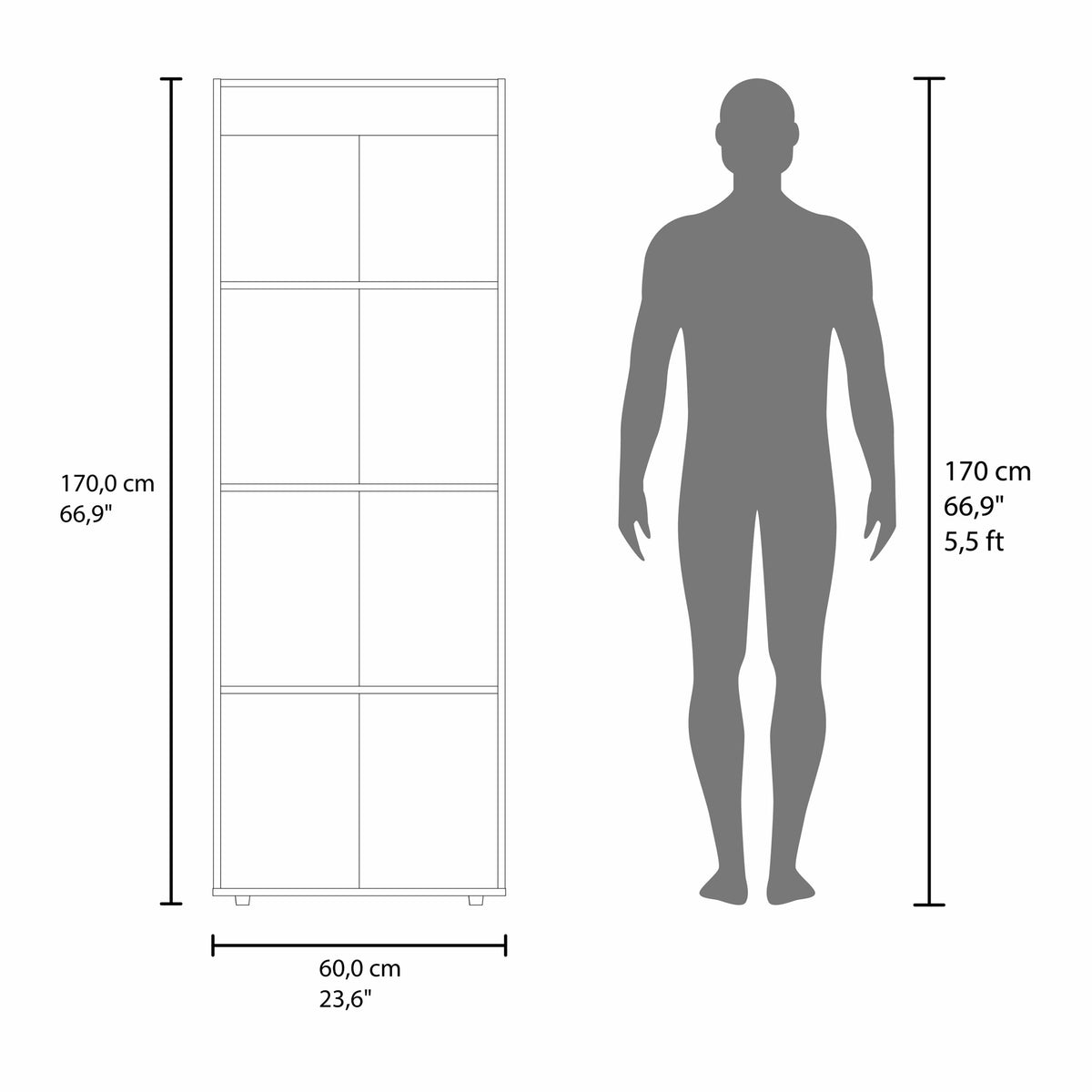 TUHOME CONCEPT Armario Home de 60 cm con 2 puertas y baldas, fresno