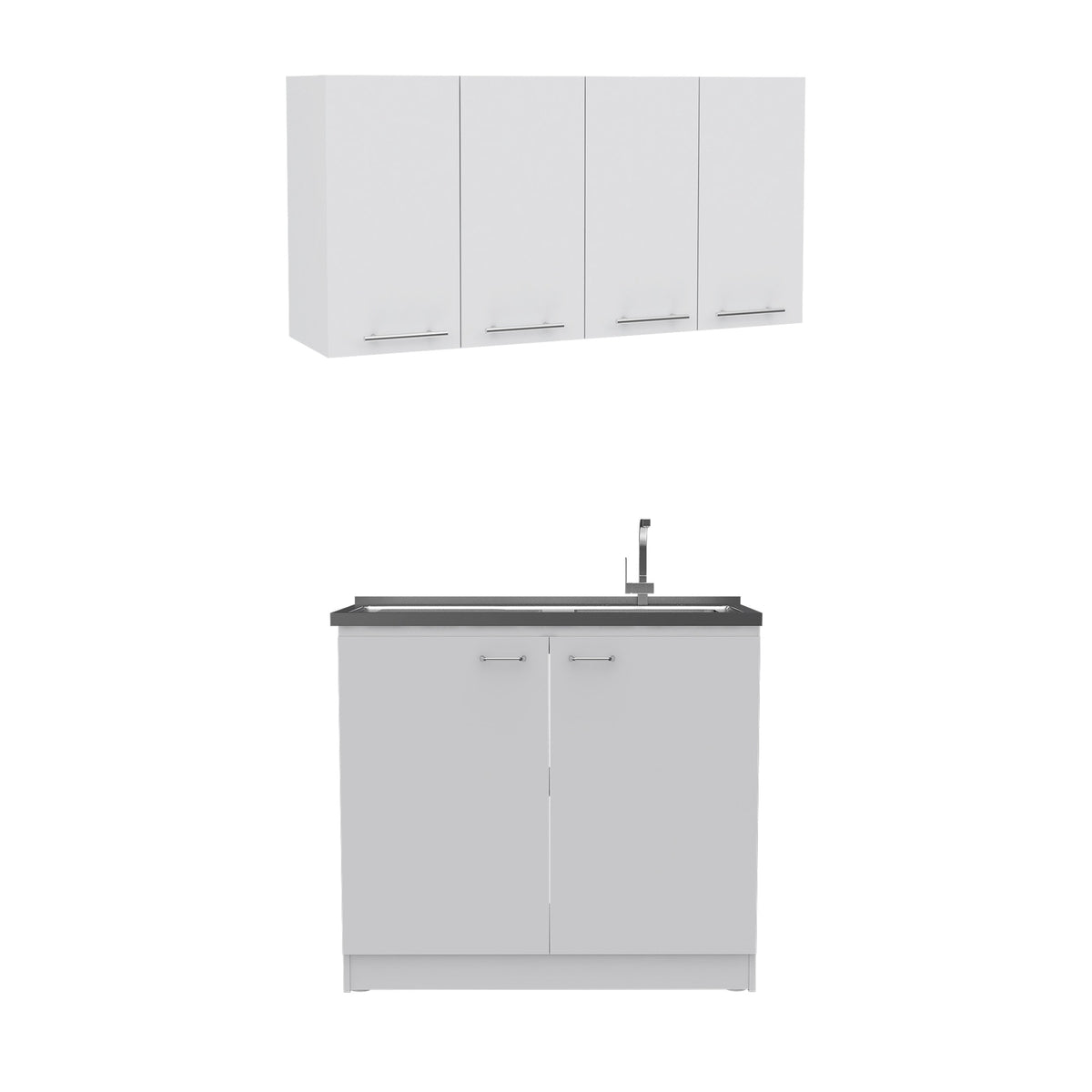 Conjunto de cocina: mueble de fregadero Napoles de 100 cm + mueble alto de pared de 120 cm, blanco