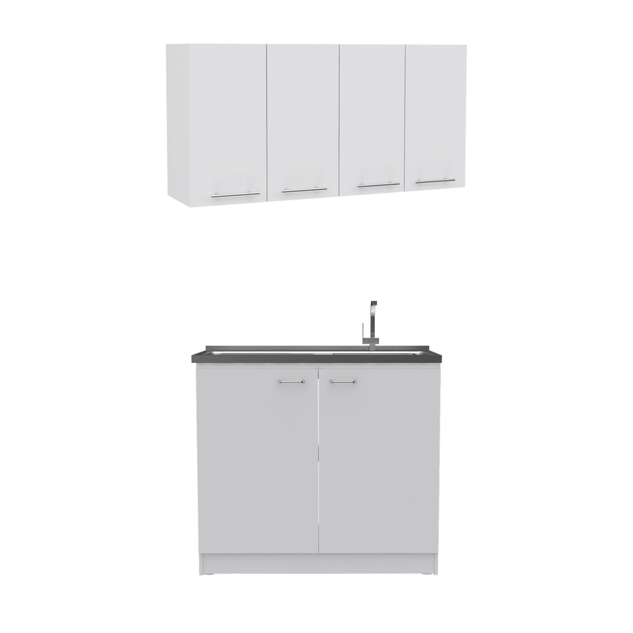 Conjunto de cocina: mueble de fregadero Napoles de 100 cm + mueble alto de pared de 120 cm, blanco