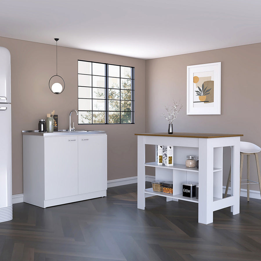 Conjunto Phoenix de Cocina, Isla de Cocina + Mueble de Cocina con fregadero