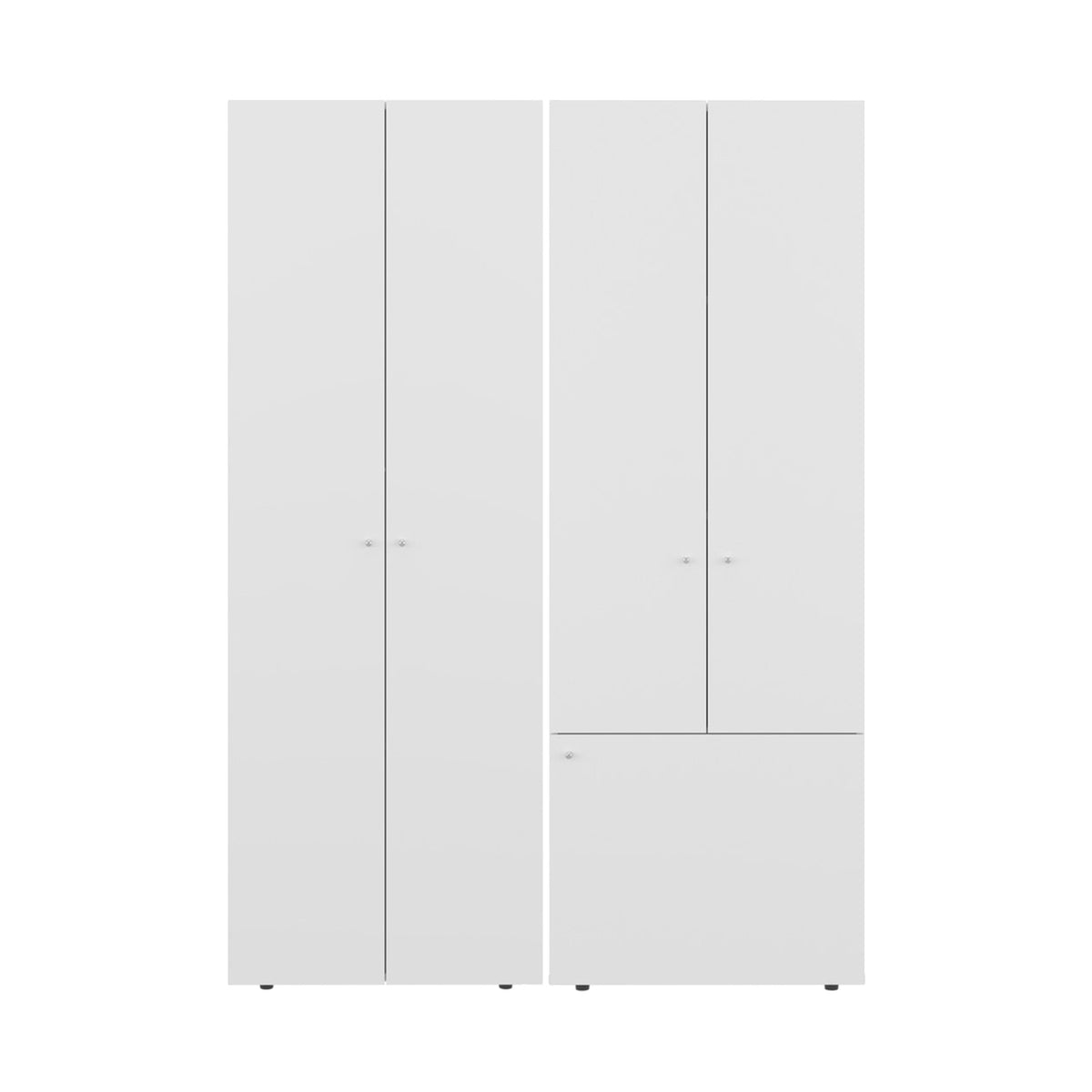 Conjunto de 2 armarios Home de 170 cm: 2 puertas con barra + 3 puertas con estantes, blanco