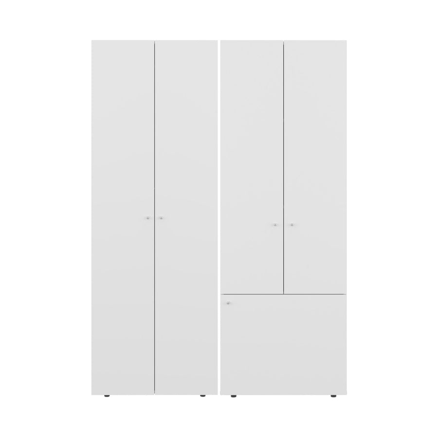 Conjunto de 2 armarios Home de 170 cm: 2 puertas con barra + 3 puertas con estantes, blanco