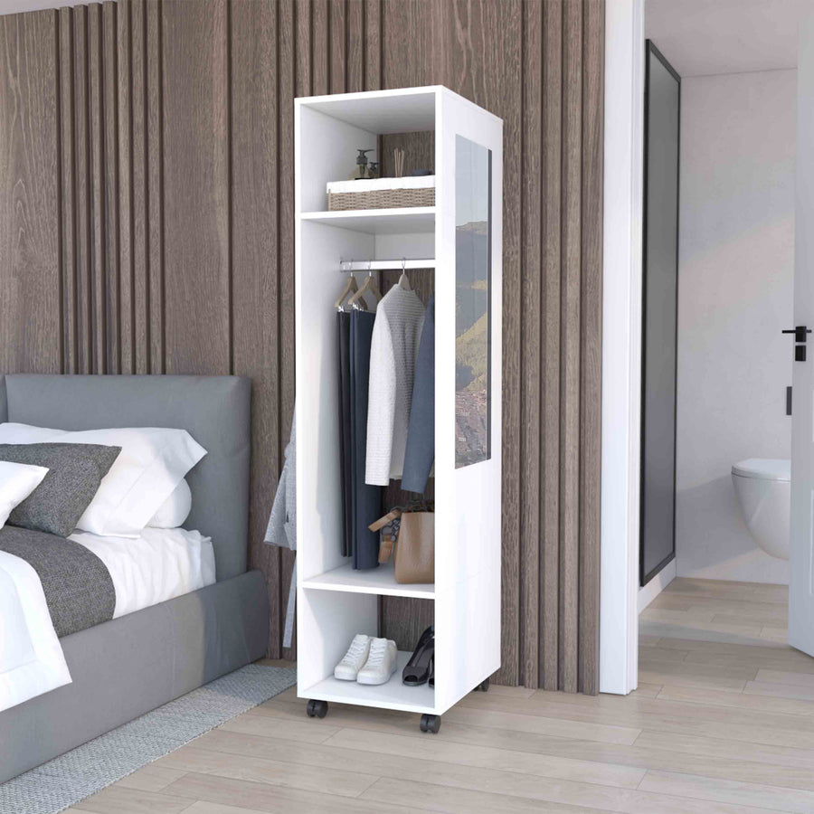 Armario Kronospan en melamina , tres estantes , barra para colgar ropa y espejo incluido , 160 cm X 40 cm X 48 cm