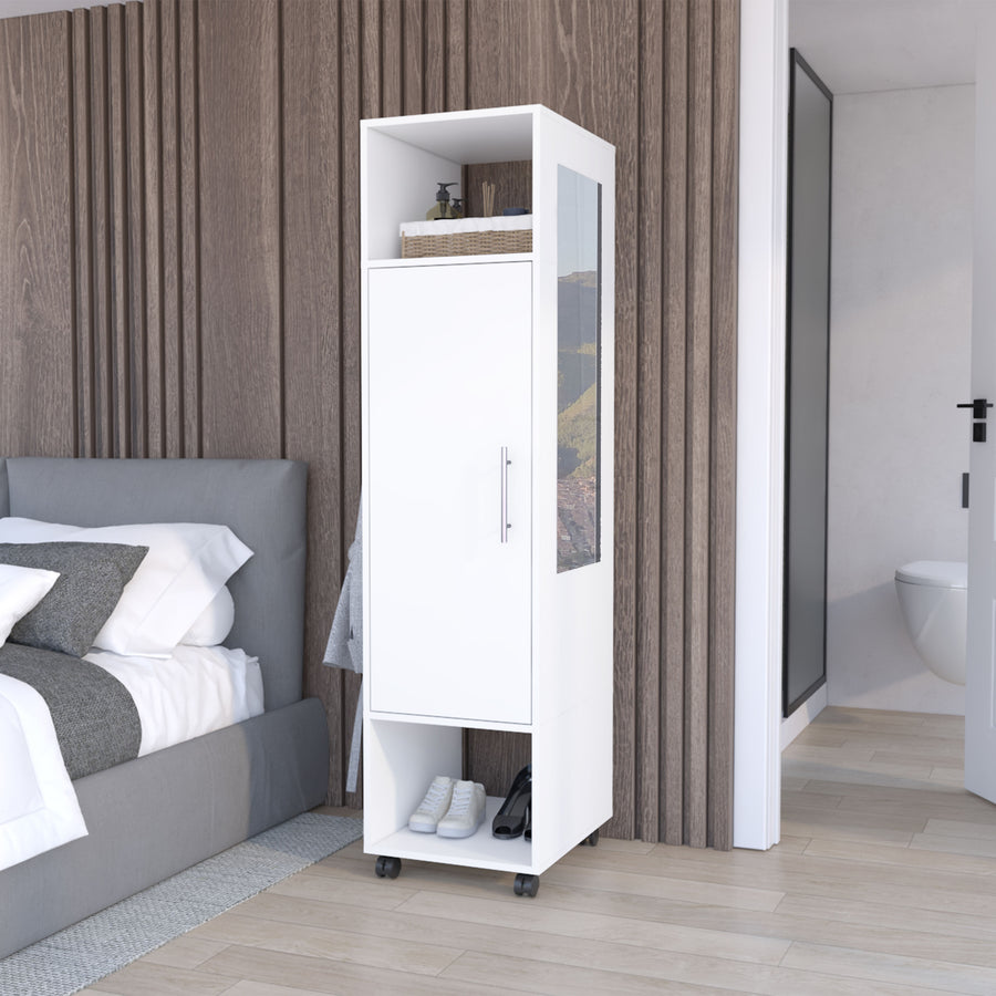 Armario ropero de 160 cm con espejo, blanco