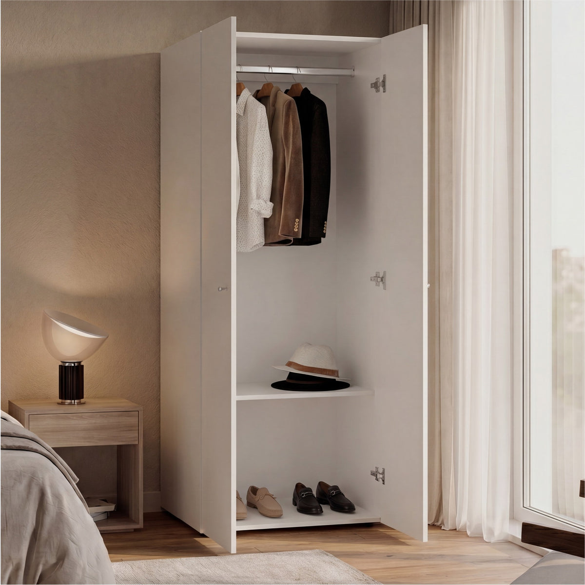 TUHOME CONCEPT Armario Home Dreams M1 de 170 cm con 2 puertas, barra de colgar y estante, blanco