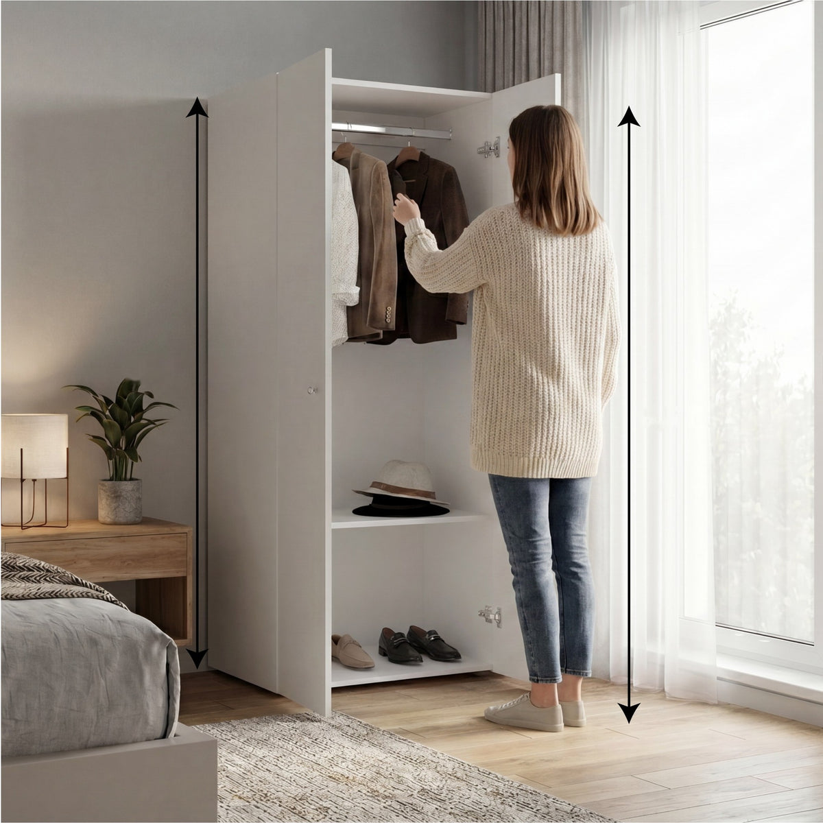 TUHOME CONCEPT Armario Home Dreams M1 de 170 cm con 2 puertas, barra de colgar y estante, blanco