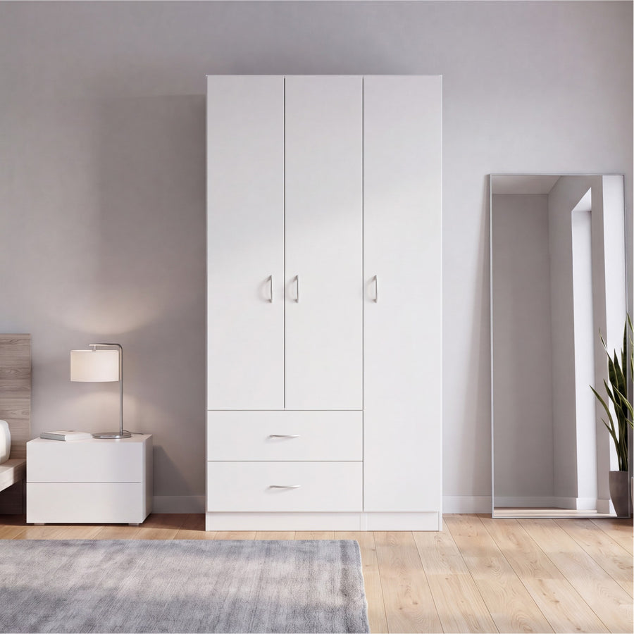TUHOME CONCEPT Armario ropero Austral de 90 cm con 3 puertas y 2 cajones
