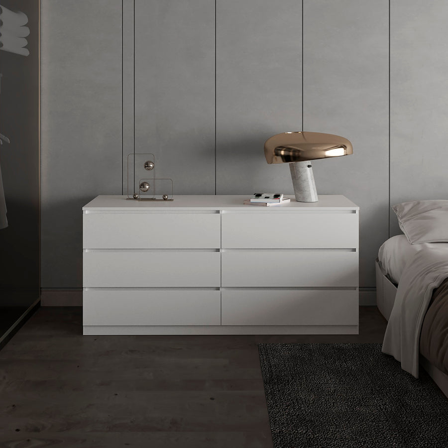 Cómoda Asteria de 154 cm con 6 cajones, blanco