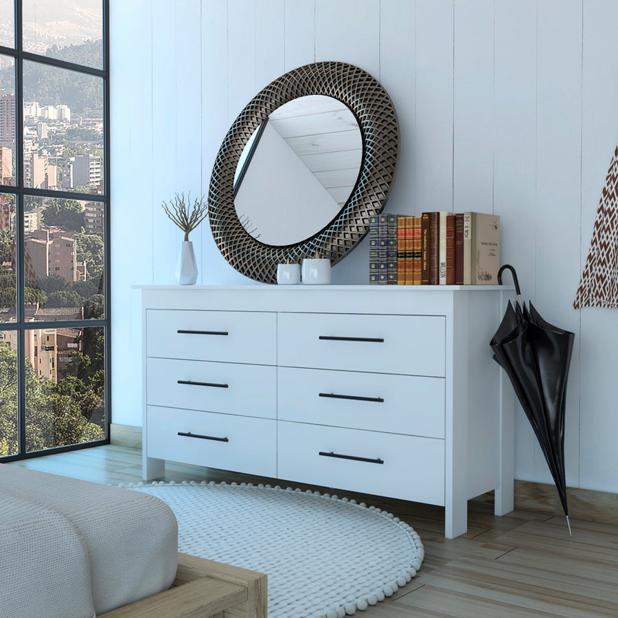 Cómoda Hms de 150 cm con 6 cajones, blanco