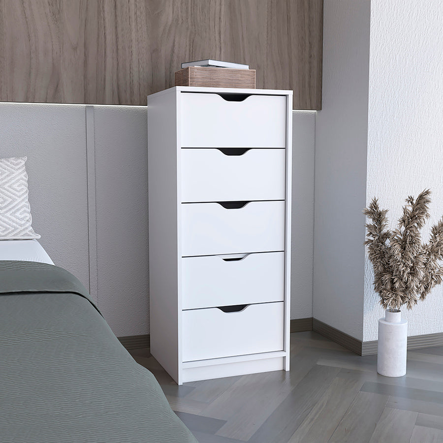 Cómoda Basilea Narrow de 45 cm con 5 cajones, blanco