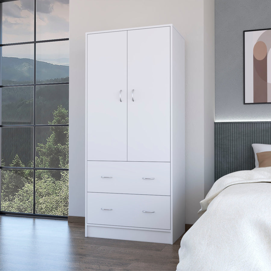 Armario ropero Taly de 180 cm con 2 puertas, 2 cajones y barra de colgar, blanco